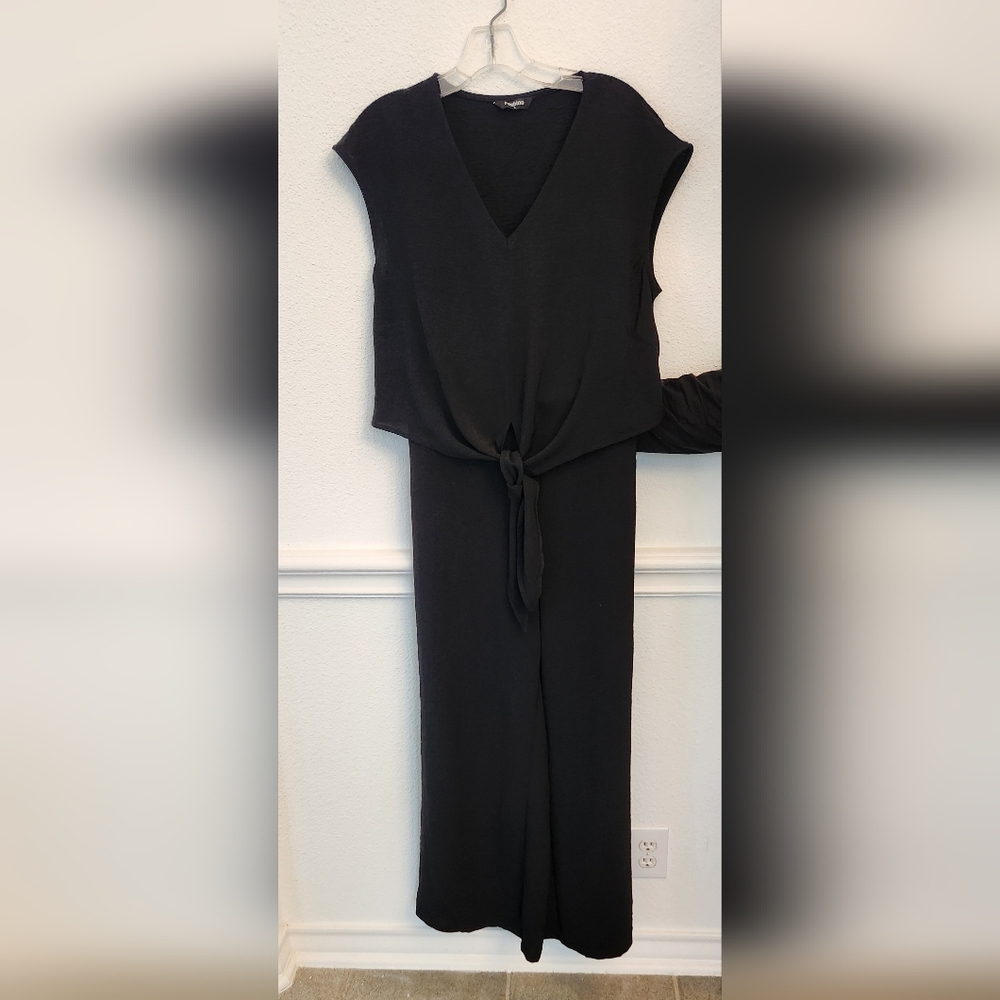 2 Pieces!!‎ Black V-Neck Tie-Front Women's Top With Pants Large